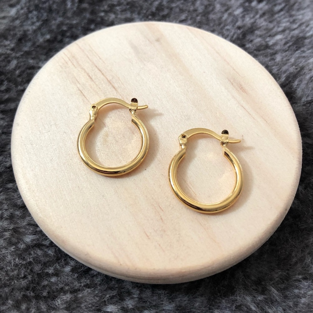 Dainty Yellow Gold Filled Hoops - Picture 3 of 5